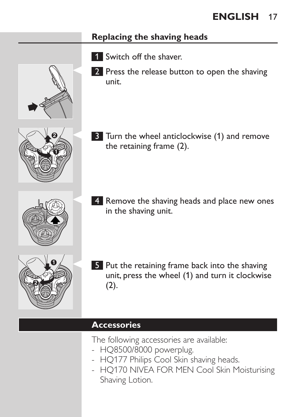 Accessories, English | Philips Afeitadora NIVEA FOR MEN User Manual | Page 15 / 148