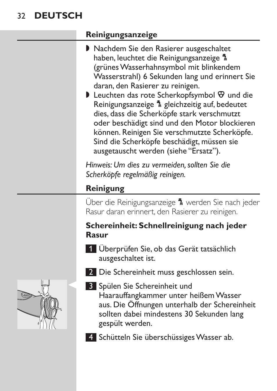 Reinigung und wartung, Reinigungsanzeige | Philips Afeitadora NIVEA FOR MEN User Manual | Page 30 / 148