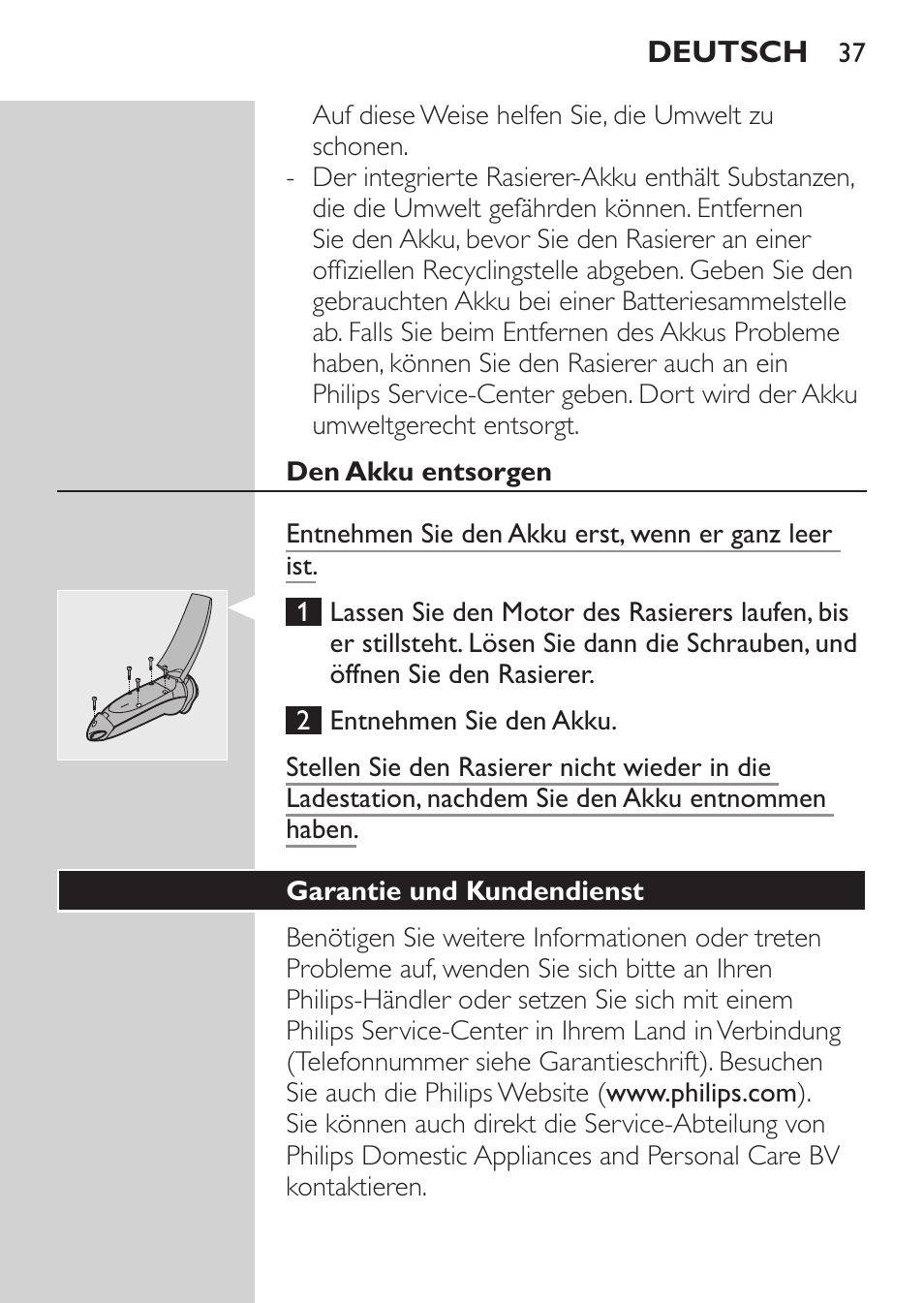 Zubehör, Umweltschutz | Philips Afeitadora NIVEA FOR MEN User Manual | Page 35 / 148