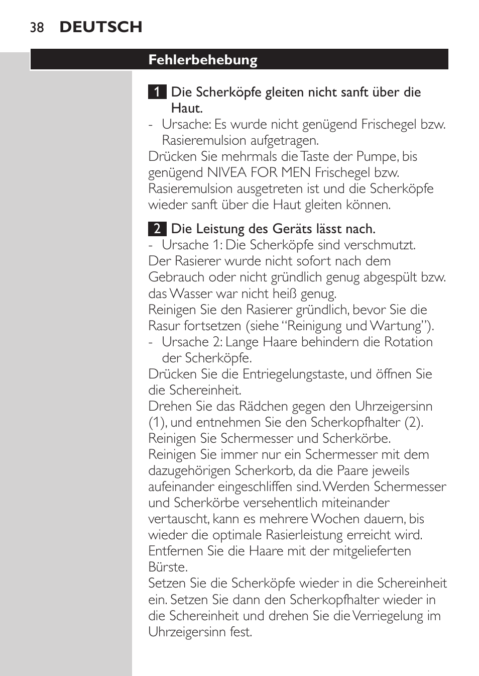 Den akku entsorgen, Garantie und kundendienst, Fehlerbehebung | Philips Afeitadora NIVEA FOR MEN User Manual | Page 36 / 148