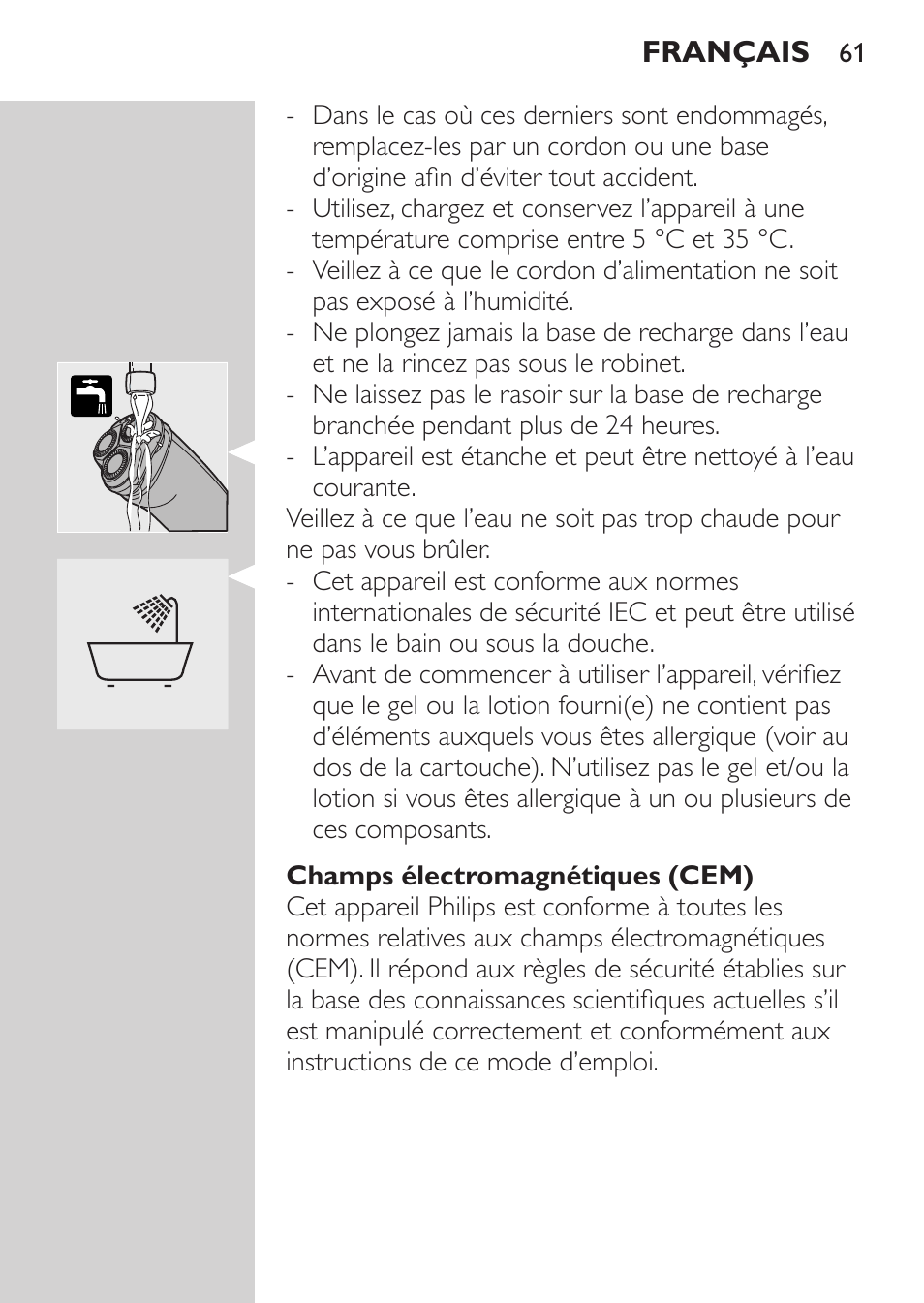 Champs électromagnétiques (cem) | Philips Afeitadora NIVEA FOR MEN User Manual | Page 59 / 148