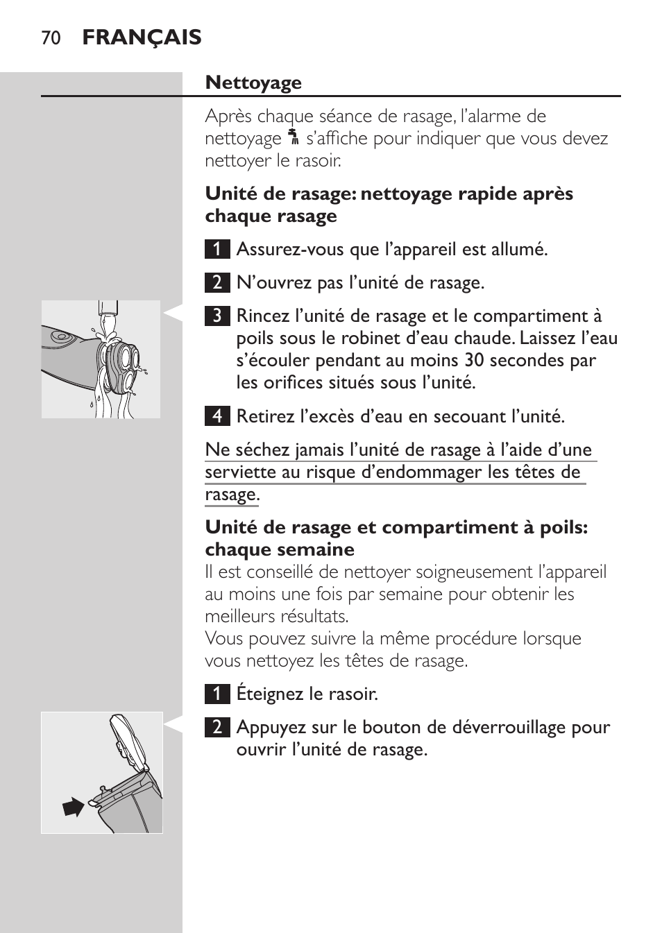 Nettoyage | Philips Afeitadora NIVEA FOR MEN User Manual | Page 68 / 148