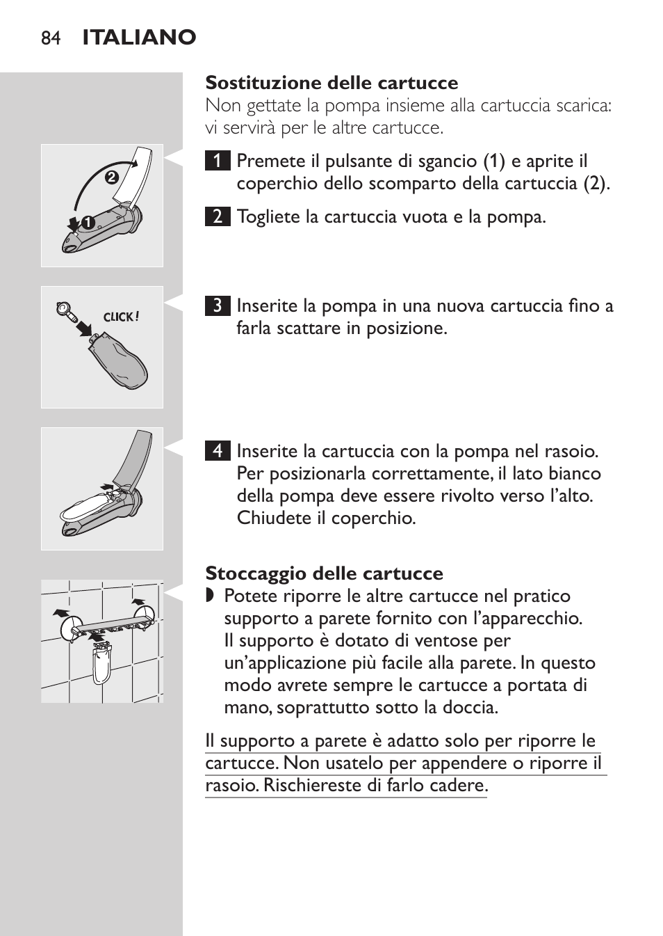 Stoccaggio delle cartucce, Italiano | Philips Afeitadora NIVEA FOR MEN User Manual | Page 82 / 148