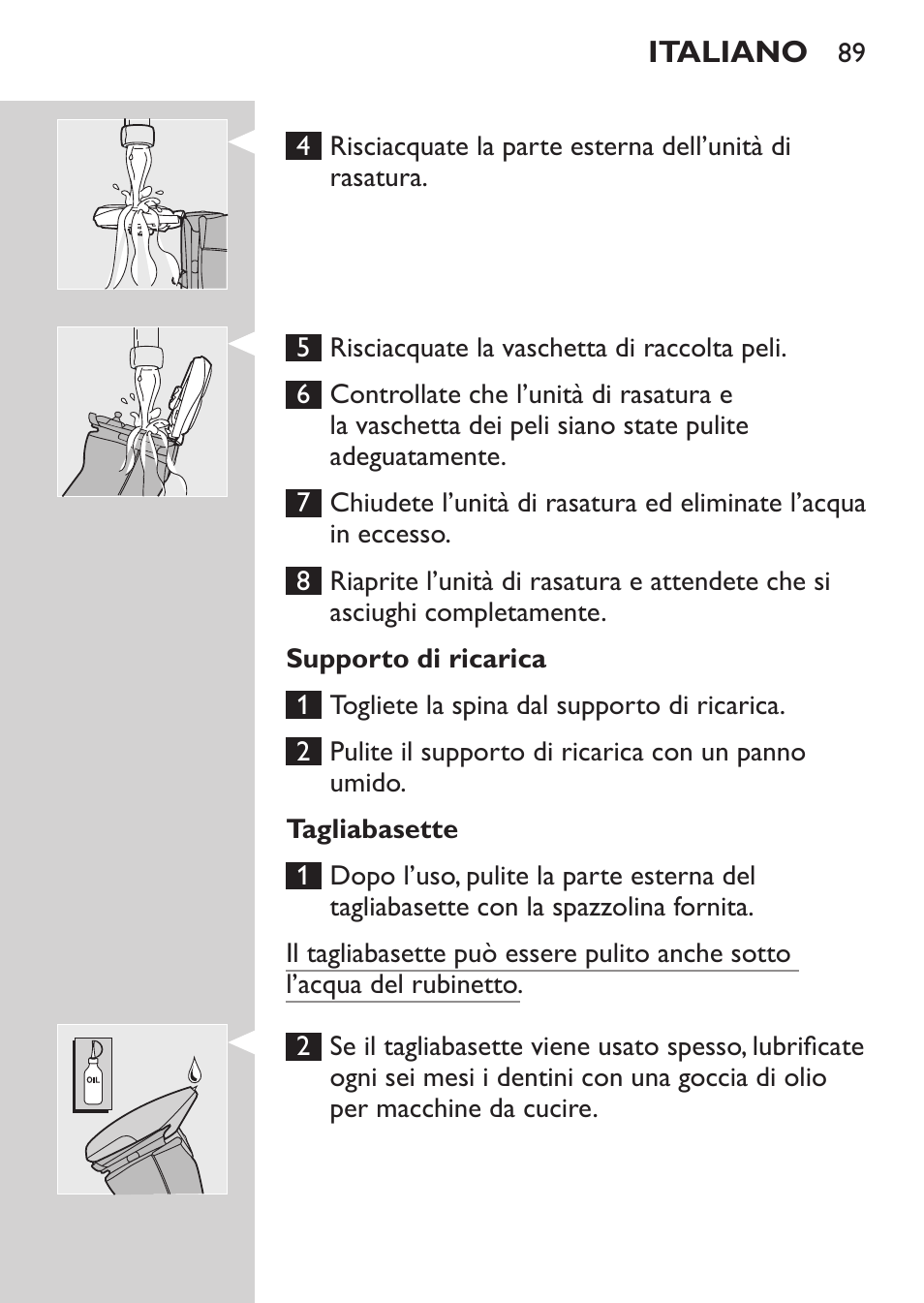 Supporto di ricarica, Tagliabasette | Philips Afeitadora NIVEA FOR MEN User Manual | Page 87 / 148