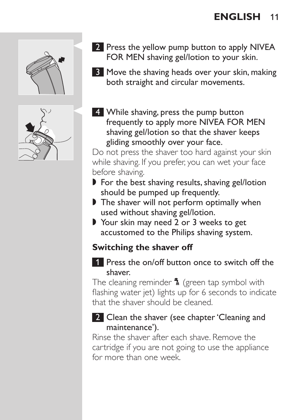 Switching the shaver off | Philips Afeitadora NIVEA FOR MEN User Manual | Page 9 / 148