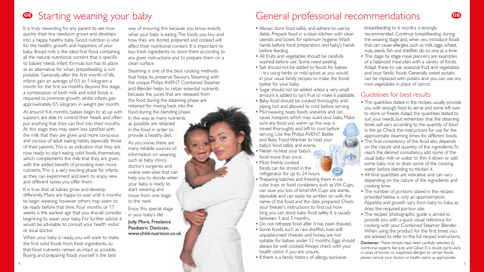 Starting weaning your baby, General professional recommendations, Guidelines for best results | Philips Vaporera y batidora combinadas AVENT User Manual | Page 3 / 51