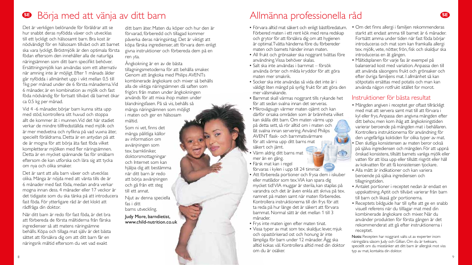 Börja med att vänja av ditt barn, Allmänna professionella råd, Instruktioner för bästa resultat | Philips Vaporera y batidora combinadas AVENT User Manual | Page 5 / 51
