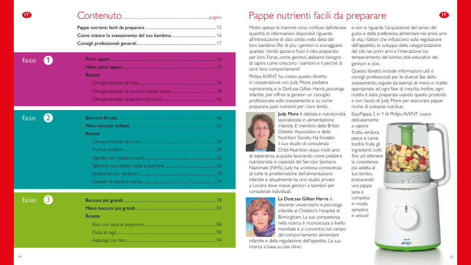 Pappe nutrienti facili da preparare, Contenuto, Fase | Philips Vaporera y batidora combinadas AVENT User Manual | Page 8 / 51
