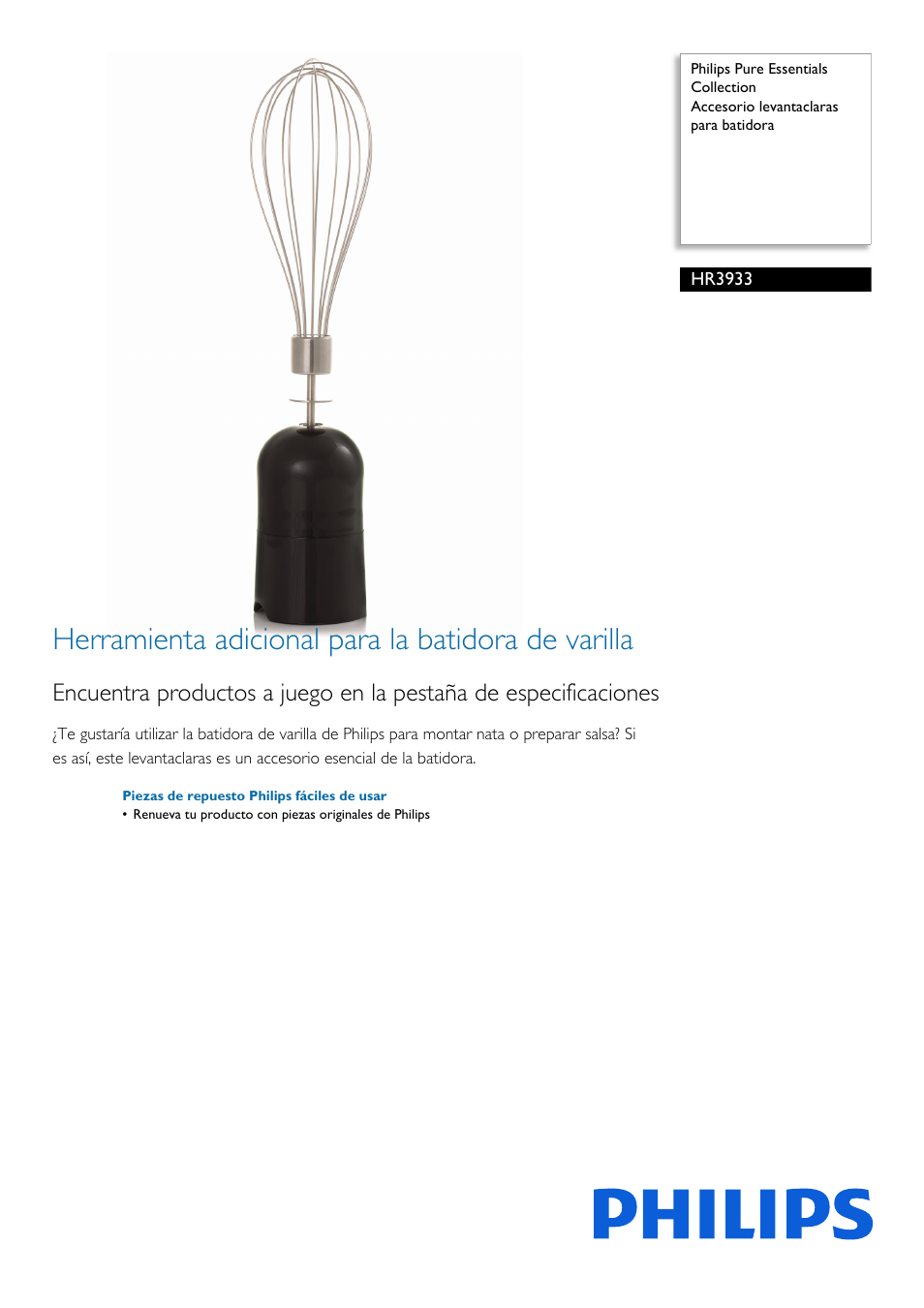 Philips Pure Essentials Collection Accesorio levantaclaras para batidora User Manual | 2 pages