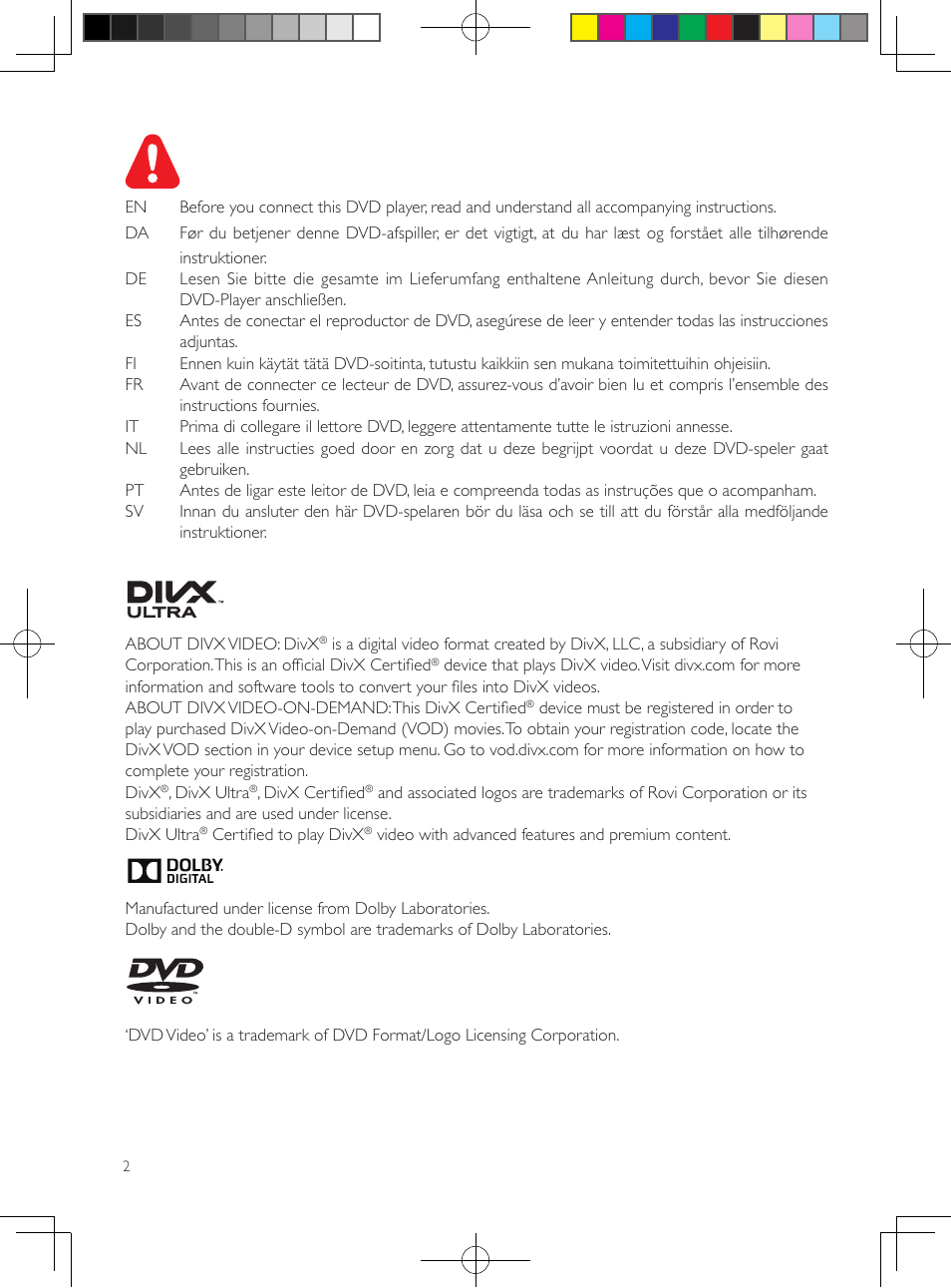 1 hookup and play | Philips 3000 series Reproductor de DVD User Manual | Page 2 / 18