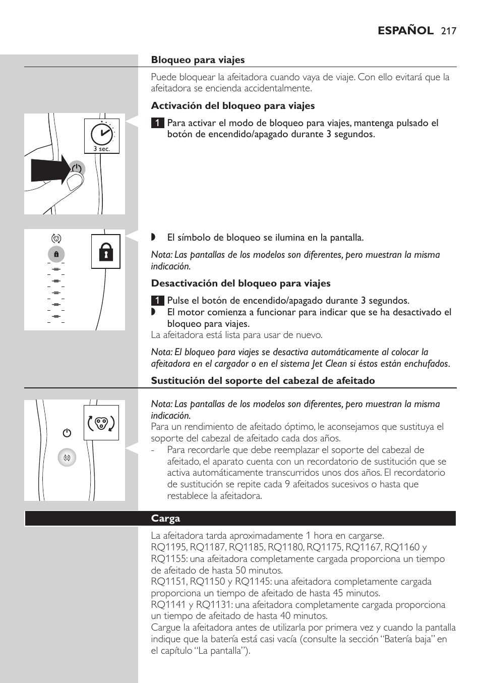 Philips SHAVER Series 7000 SensoTouch afeitadora eléctrica en húmedo y seco User Manual | Page 217 / 304