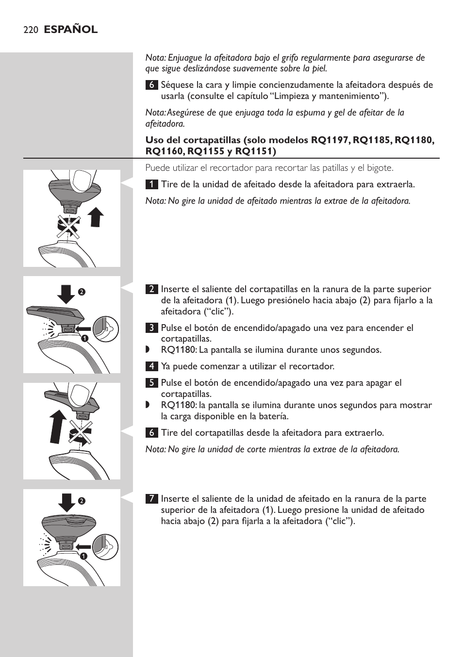 Philips SHAVER Series 7000 SensoTouch afeitadora eléctrica en húmedo y seco User Manual | Page 220 / 304
