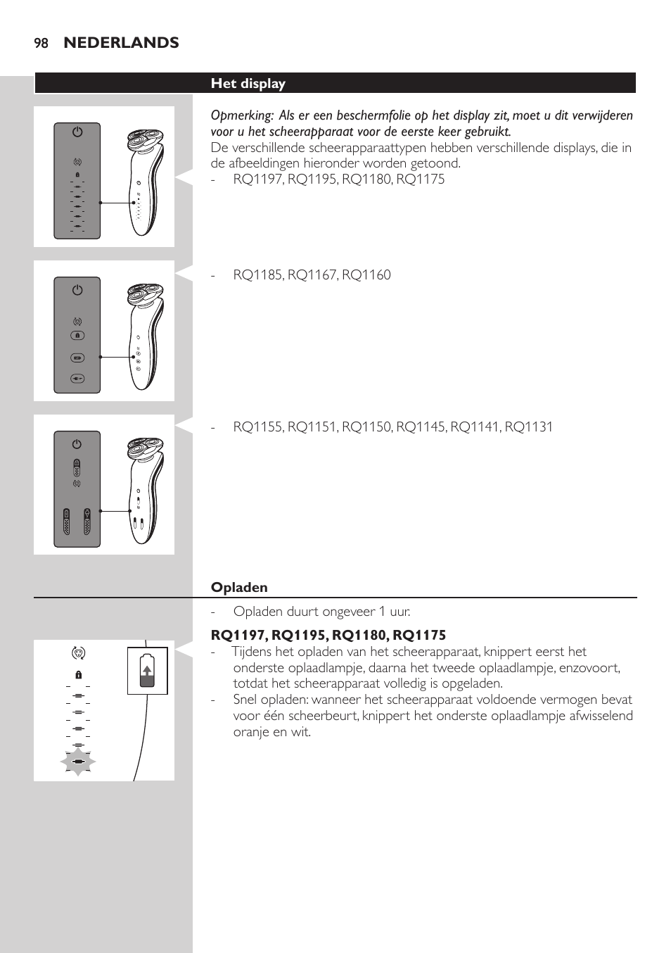 Philips SHAVER Series 7000 SensoTouch afeitadora eléctrica en húmedo y seco User Manual | Page 98 / 304