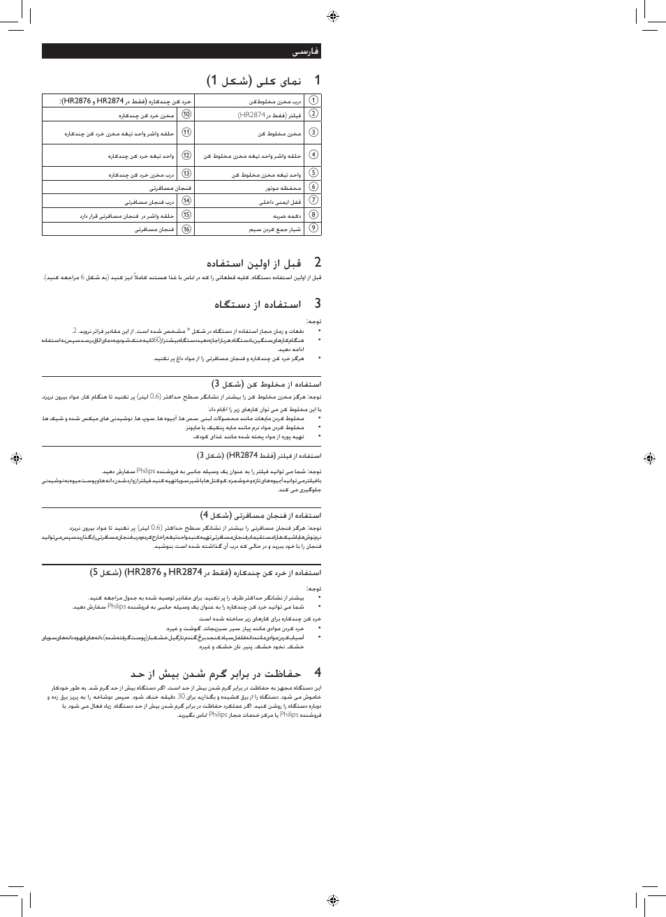 1 لکش) یلک یامن 1, هدافتسا نیلوا زا لبق 2, هاگتسد زا هدافتسا 3 | دح زا شیب ندش مرگ ربارب رد تظافح 4, یسراف | Philips Daily Collection Minibatidora User Manual | Page 4 / 4