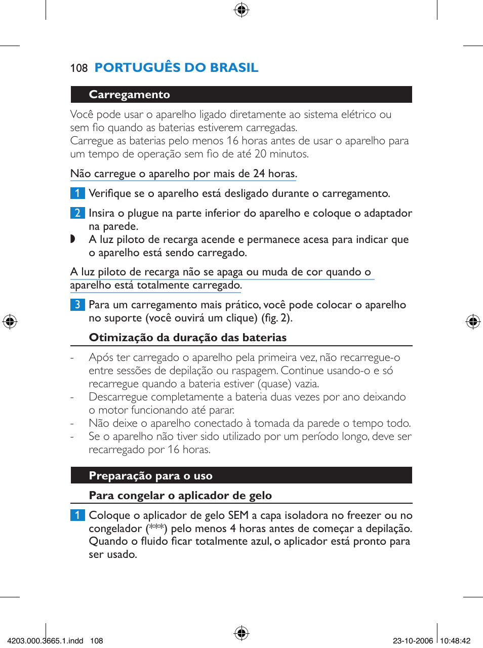 Philips Satinelle Depiladora User Manual | Page 108 / 136