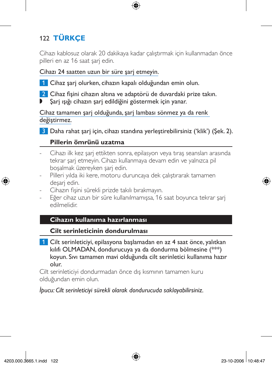 Philips Satinelle Depiladora User Manual | Page 122 / 136