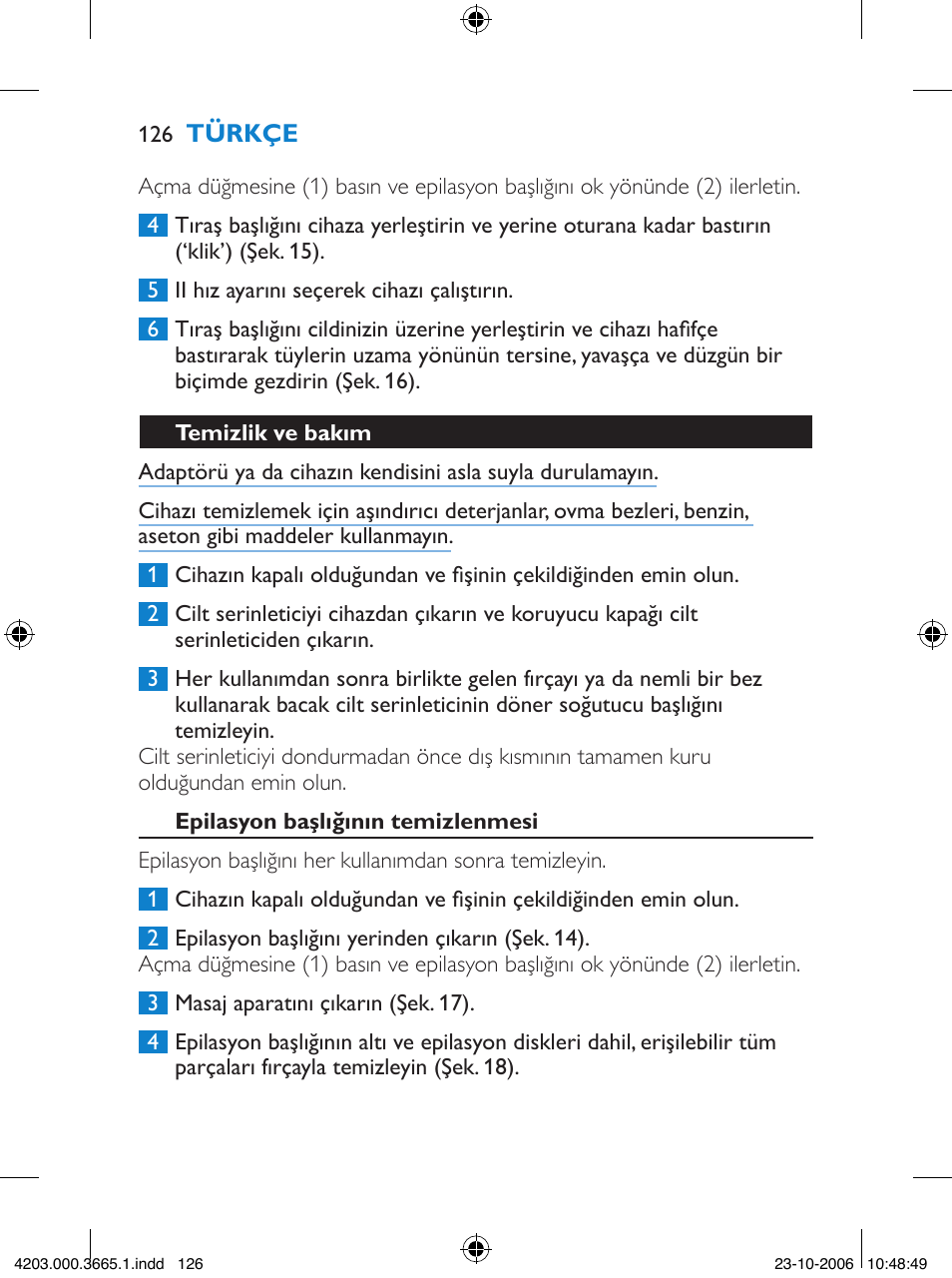 Philips Satinelle Depiladora User Manual | Page 126 / 136