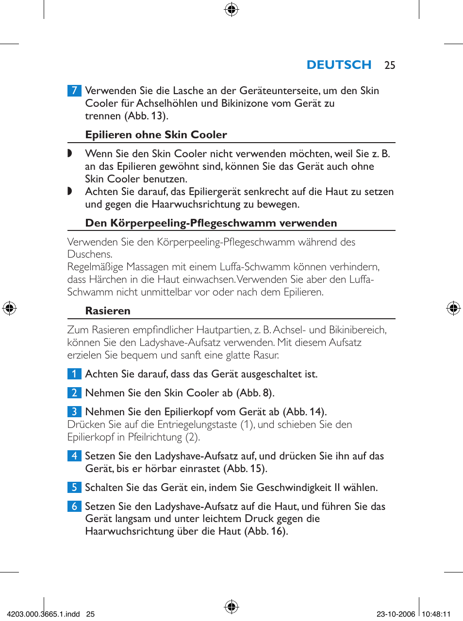 Philips Satinelle Depiladora User Manual | Page 25 / 136