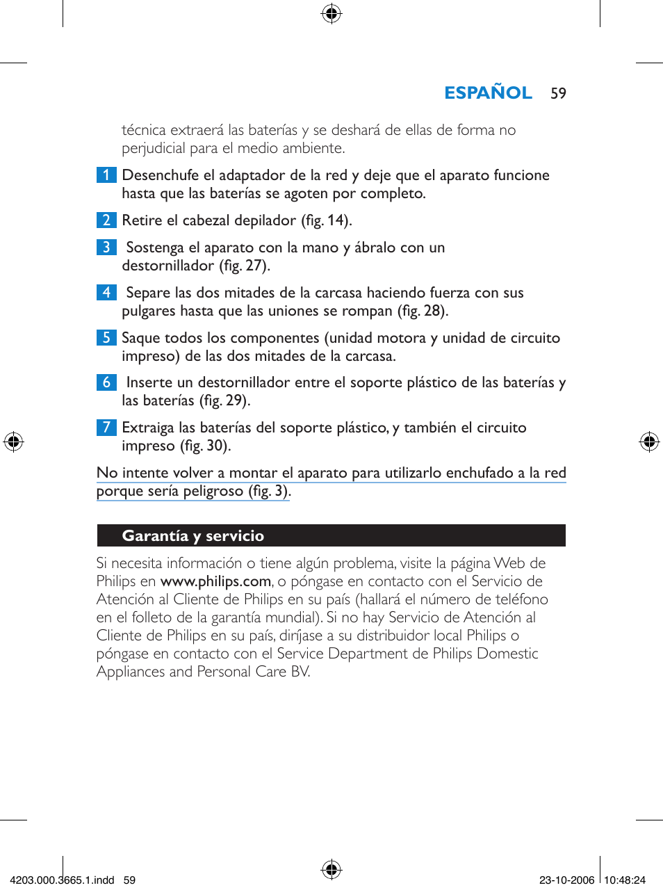 Philips Satinelle Depiladora User Manual | Page 59 / 136