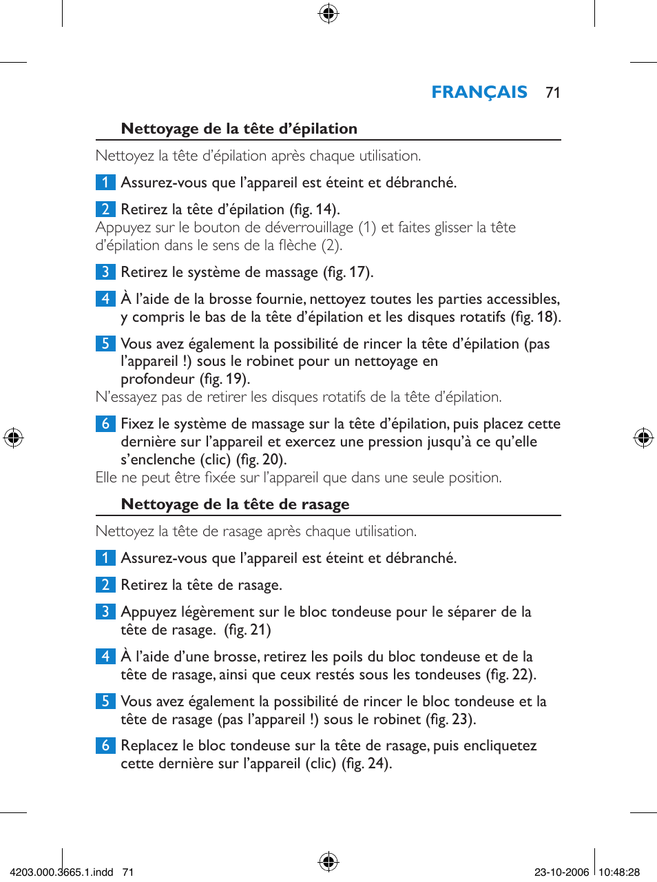 Philips Satinelle Depiladora User Manual | Page 71 / 136