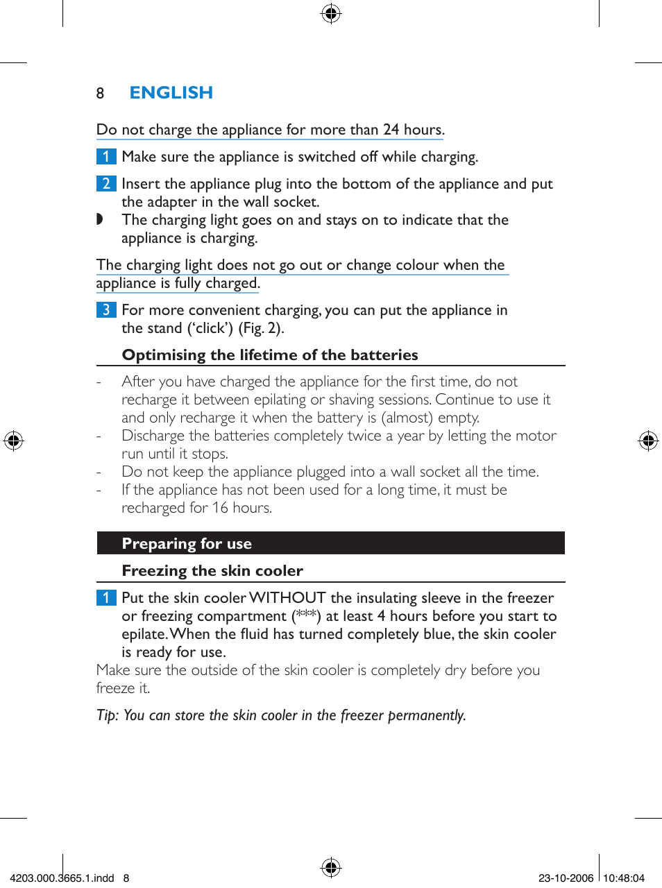 Philips Satinelle Depiladora User Manual | Page 8 / 136