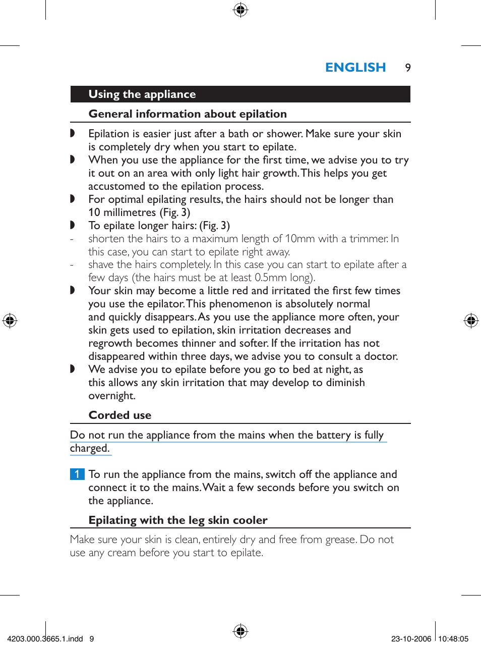 Philips Satinelle Depiladora User Manual | Page 9 / 136