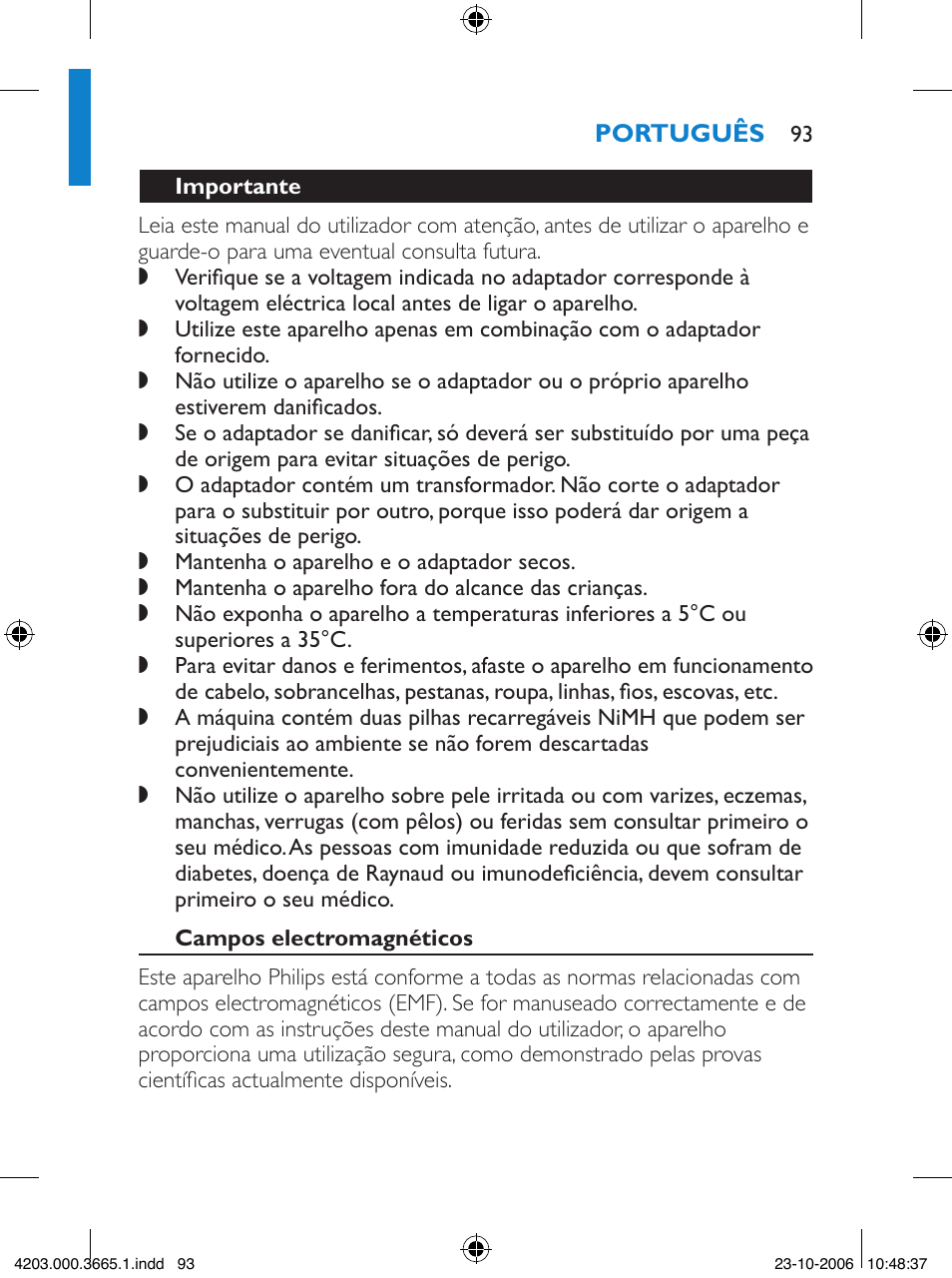 Philips Satinelle Depiladora User Manual | Page 93 / 136