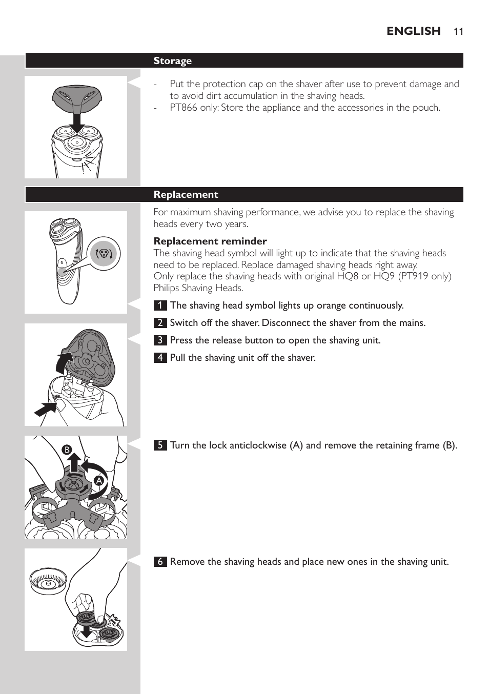 Philips SHAVER Series 3000 afeitadora eléctrica en seco User Manual | Page 11 / 154