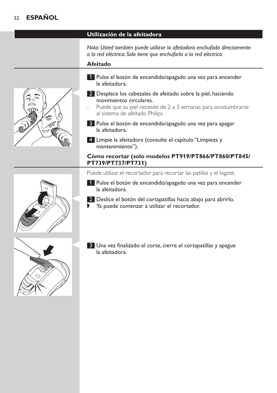 Philips SHAVER Series 3000 afeitadora eléctrica en seco User Manual | Page 52 / 154