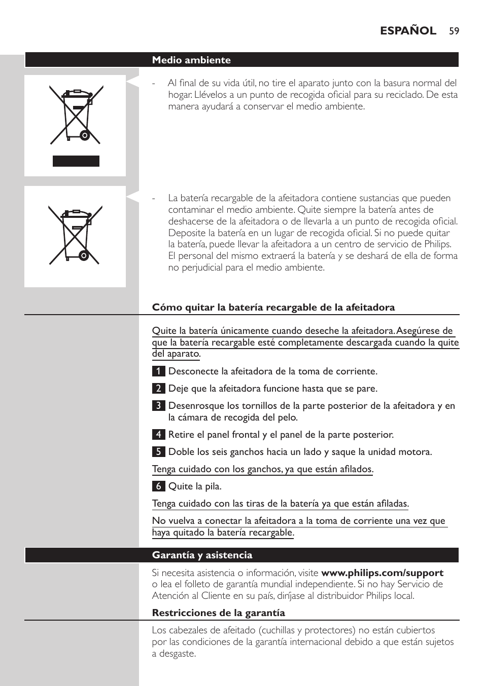 Philips SHAVER Series 3000 afeitadora eléctrica en seco User Manual | Page 59 / 154