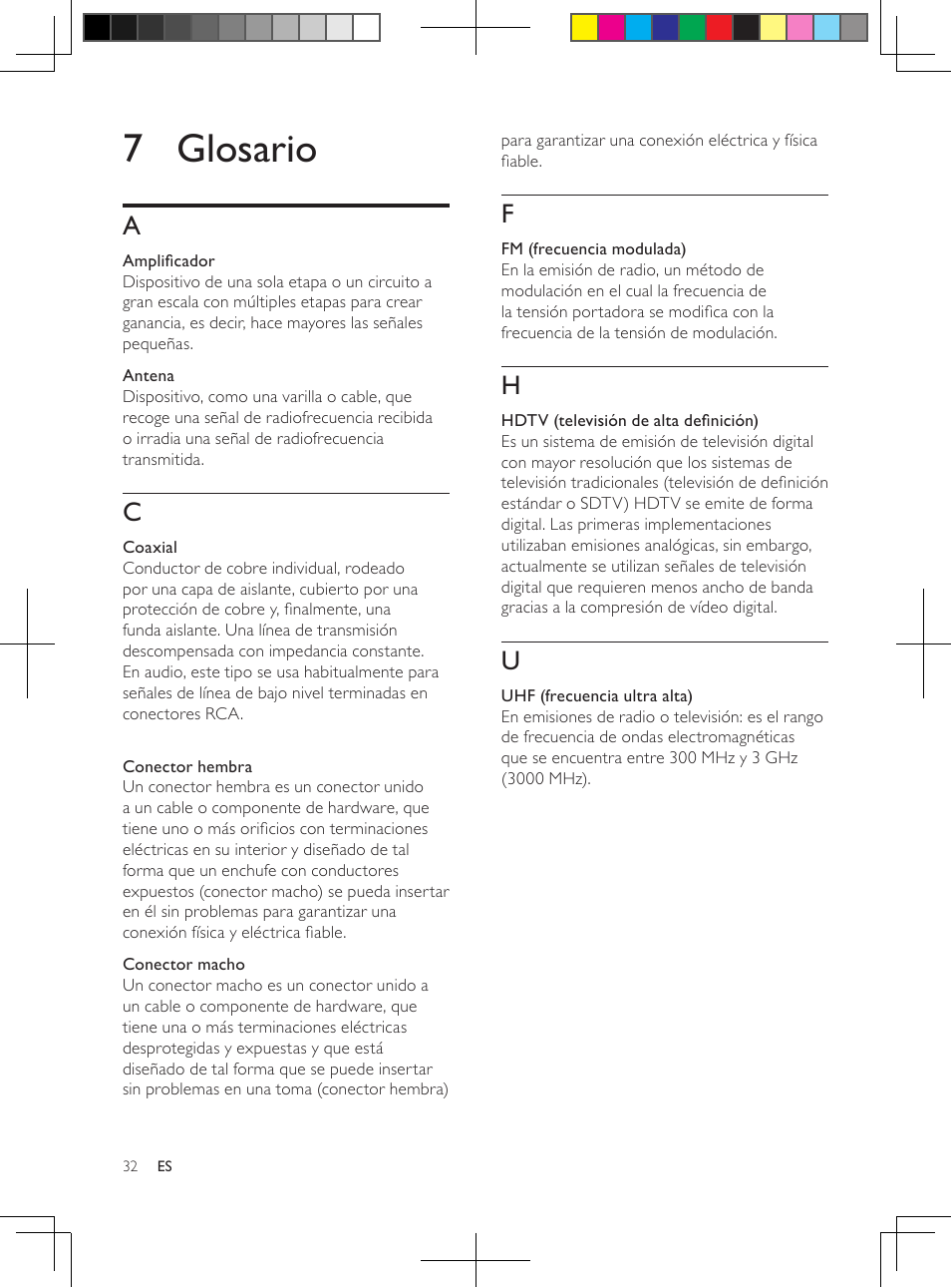 7 glosario | Philips Antena de televisión digital User Manual | Page 31 / 93