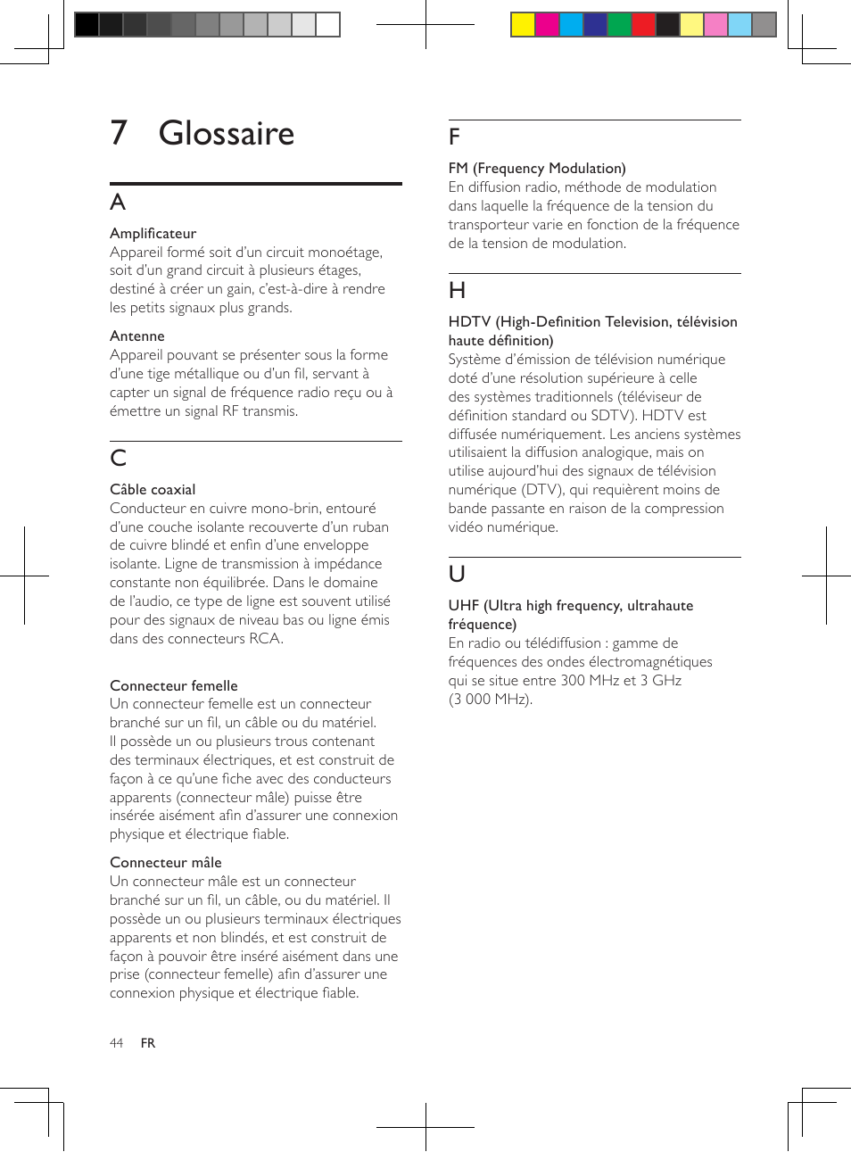 7 glossaire | Philips Antena de televisión digital User Manual | Page 43 / 93