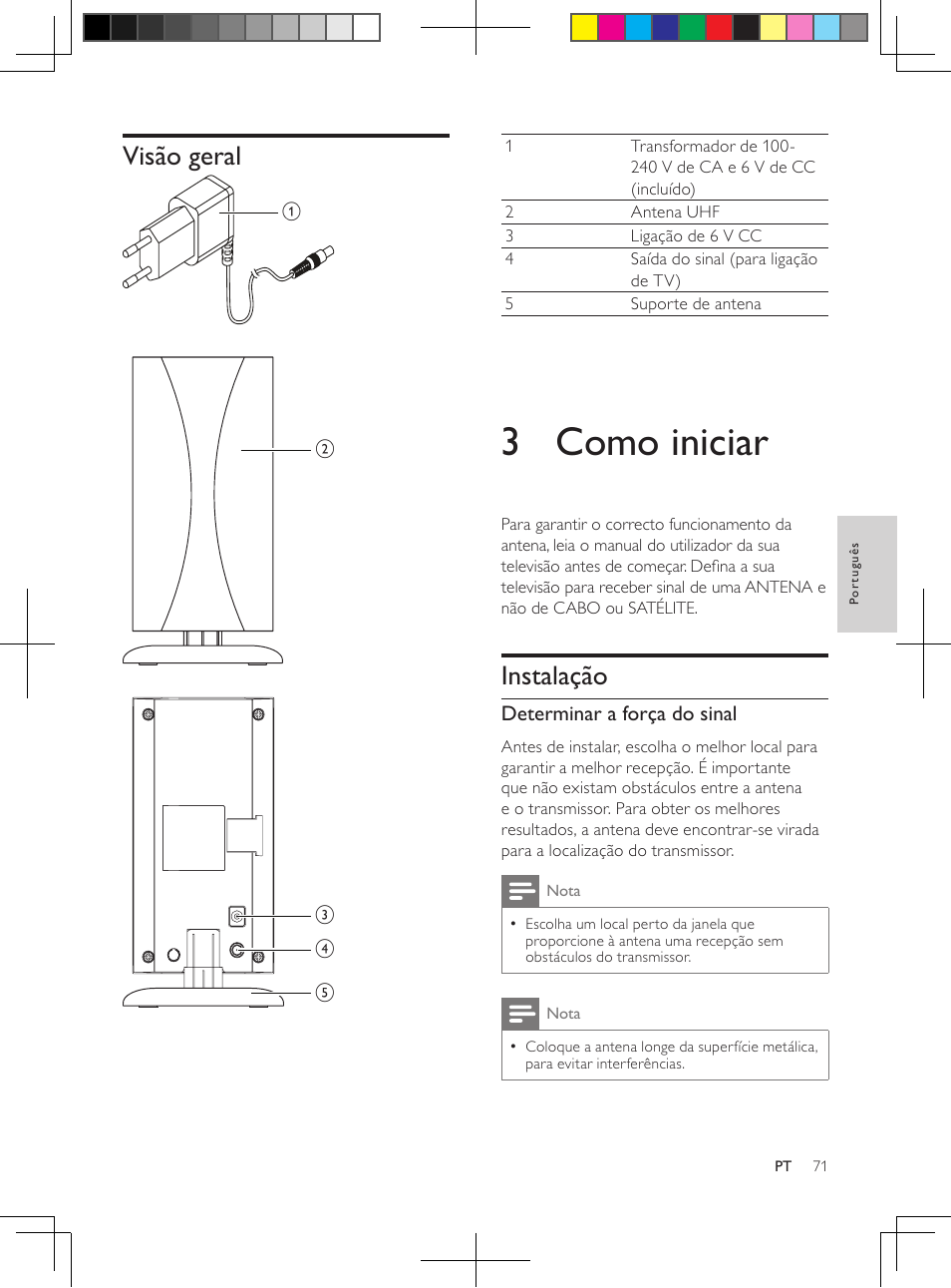 3 como iniciar | Philips Antena de televisión digital User Manual | Page 70 / 93