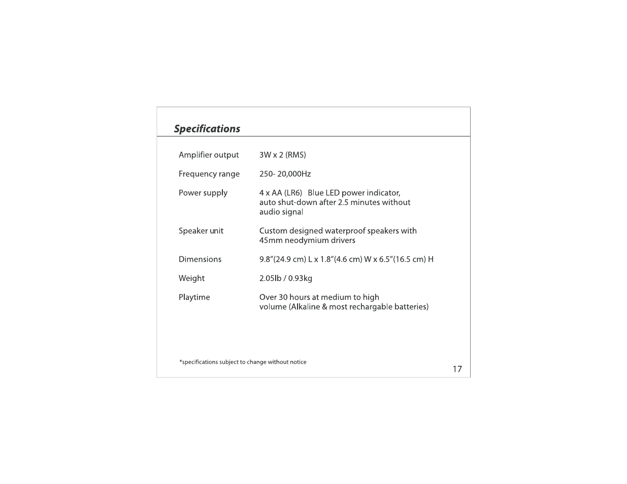 Specifications | Atlantic Ego 25906058 User Manual | Page 19 / 21