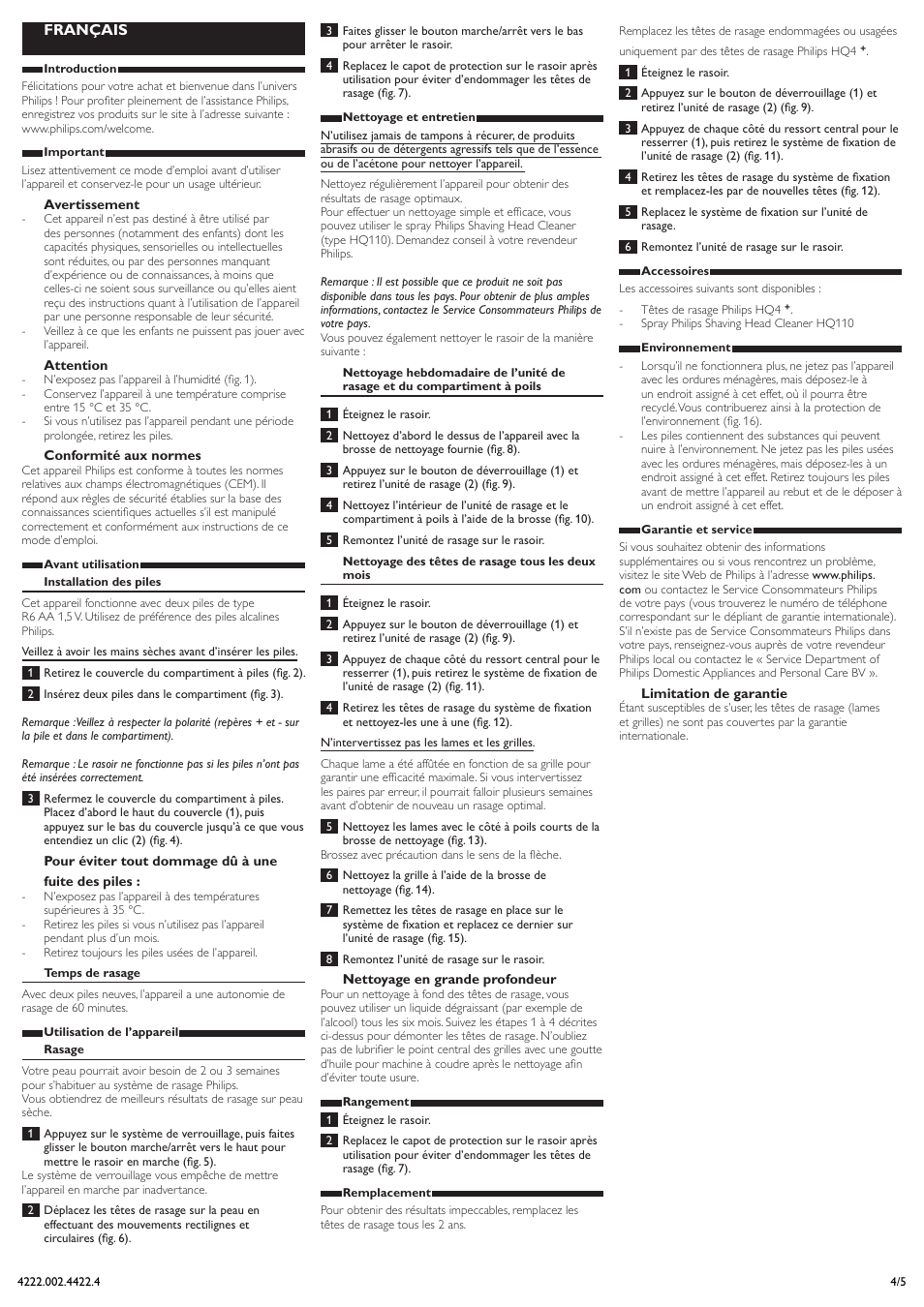 Français | Philips Afeitadora eléctrica User Manual | Page 4 / 5