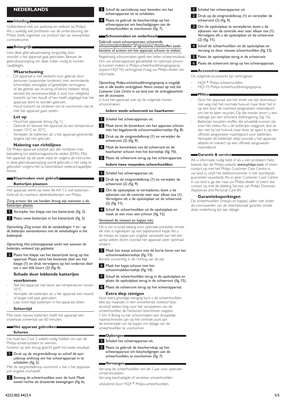 Nederlands | Philips Afeitadora eléctrica User Manual | Page 5 / 5