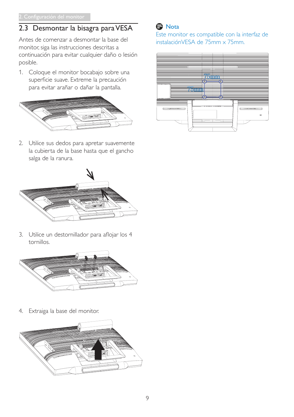 3 desmontar la bisagra para vesa | Philips Smart All-in-One User Manual | Page 11 / 43