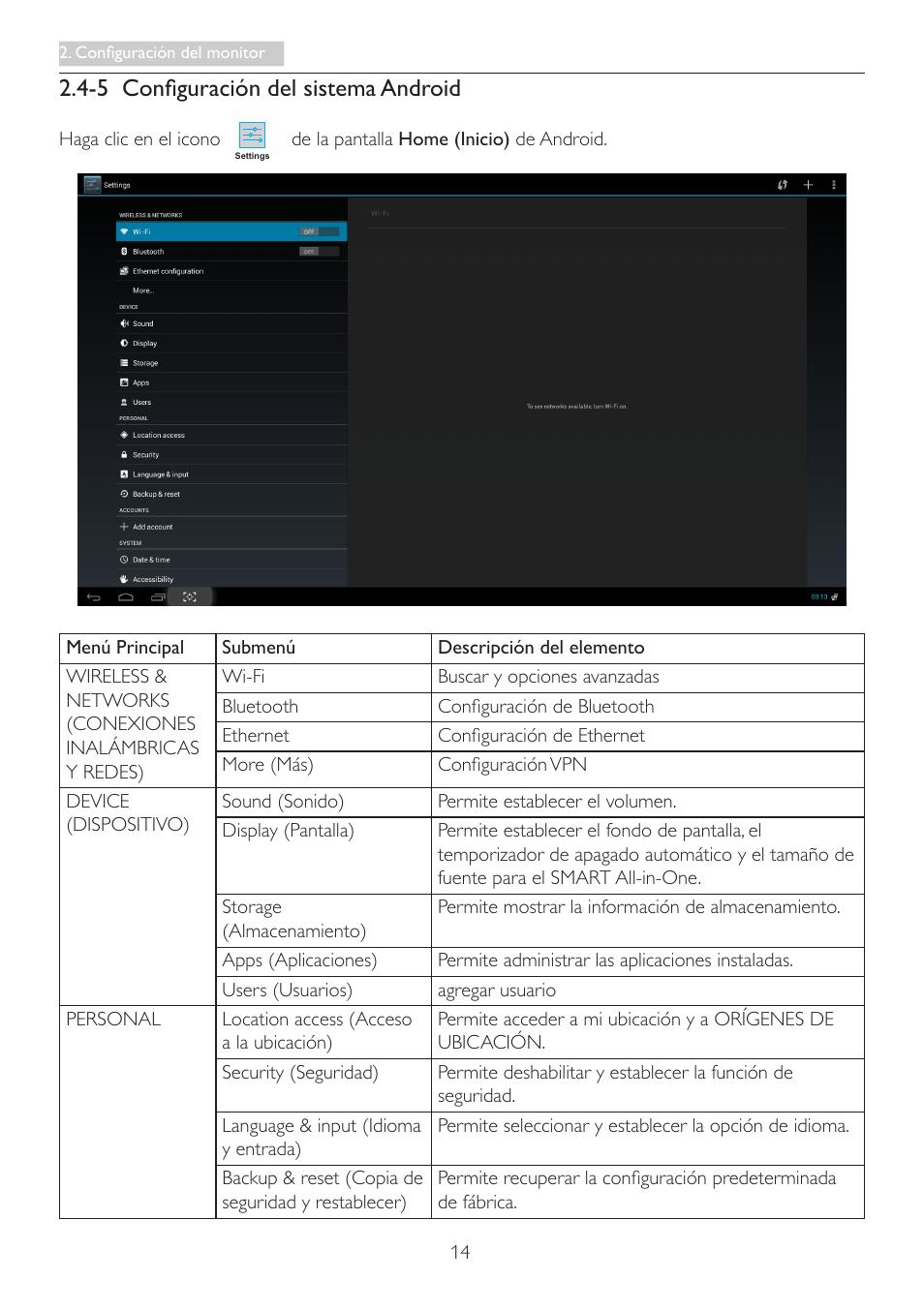 5 configuración del sistema android | Philips Smart All-in-One User Manual | Page 16 / 43
