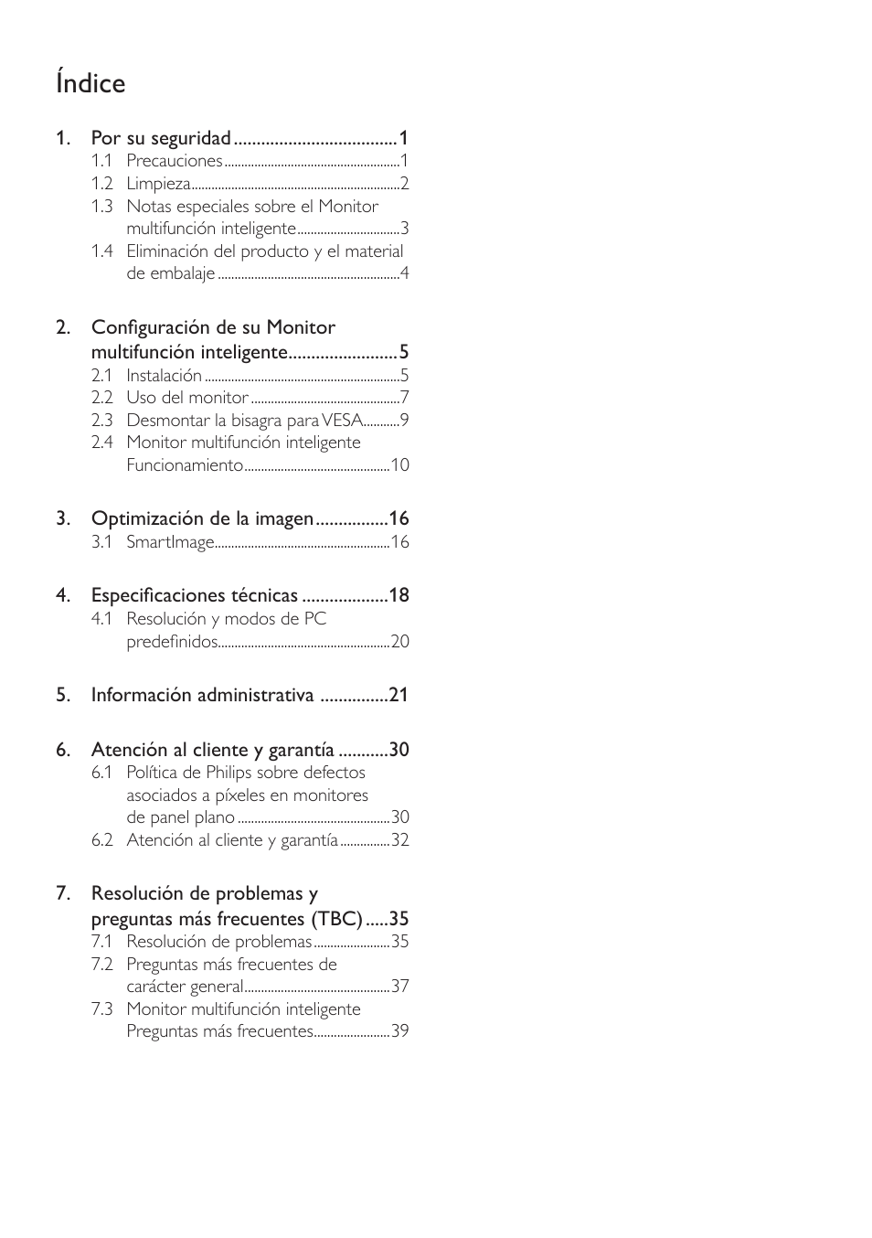 Índice | Philips Smart All-in-One User Manual | Page 2 / 43
