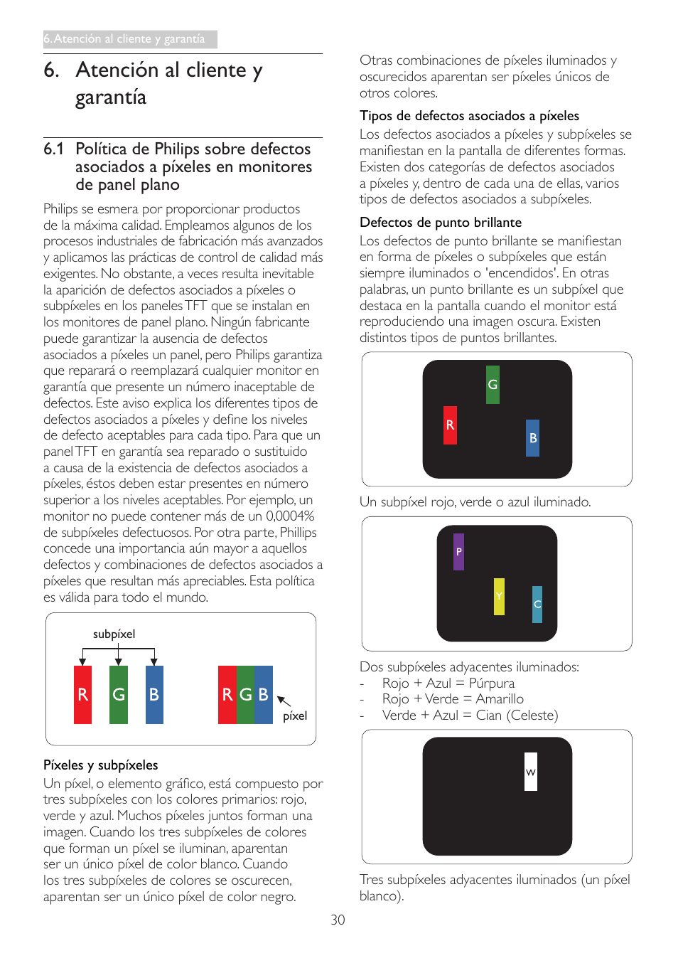 Atención al cliente y garantía, 1 política de philips sobre defectos, Asociados a píxeles en monitores | De panel plano | Philips Smart All-in-One User Manual | Page 32 / 43