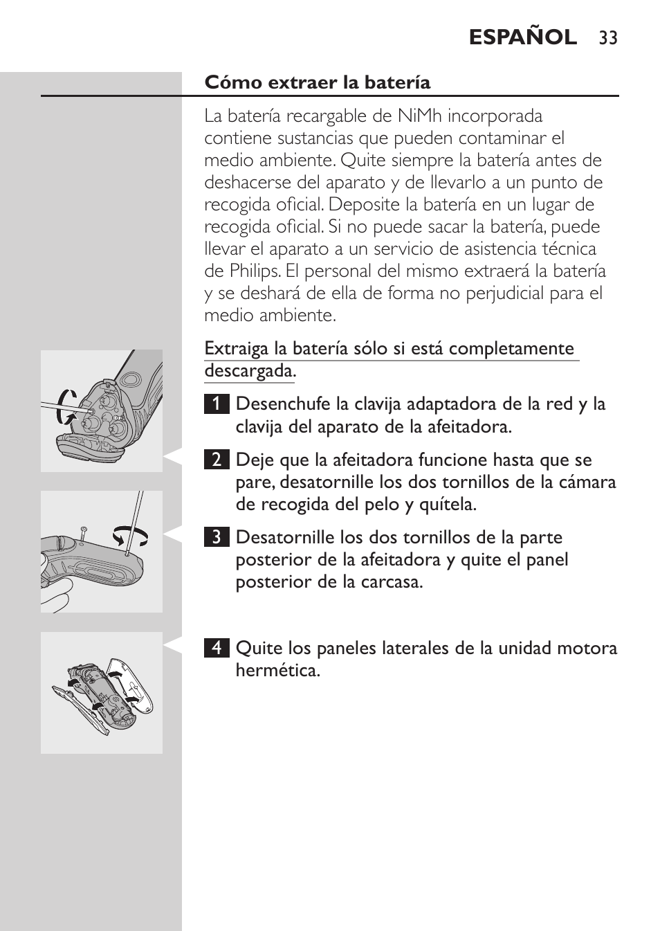 Cómo extraer la batería | Philips SHAVER Series 3000 Afeitadora eléctrica User Manual | Page 31 / 88