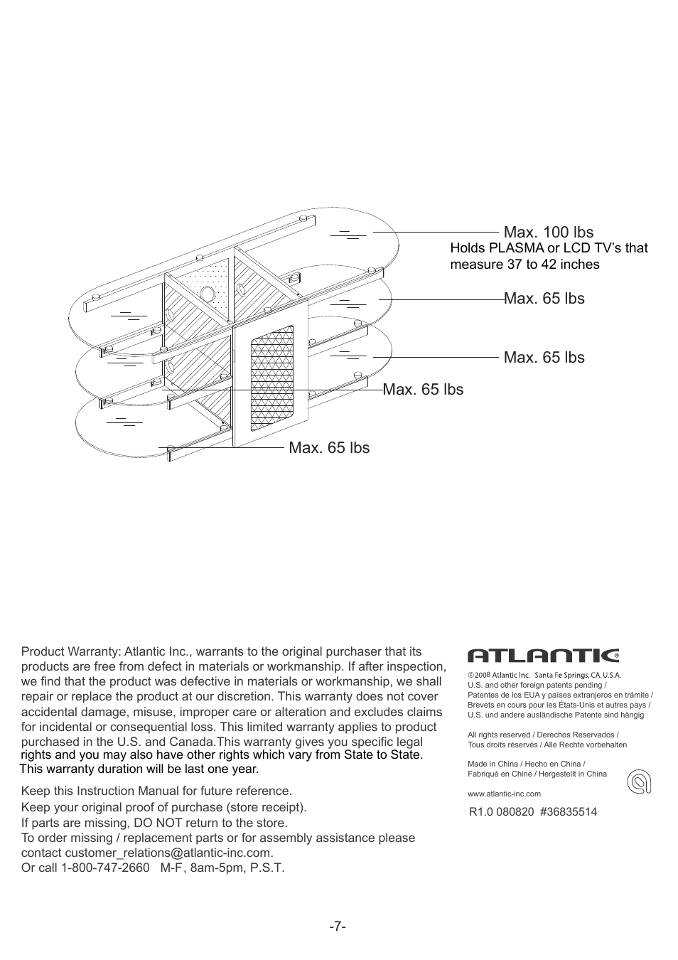 Max. 65 lbs | Atlantic 36835514 User Manual | Page 8 / 8