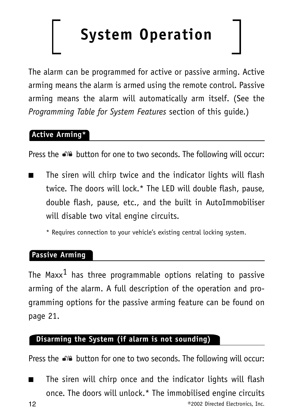 System operation | Avital Auto Security System MAXX1 User Manual | Page 12 / 34