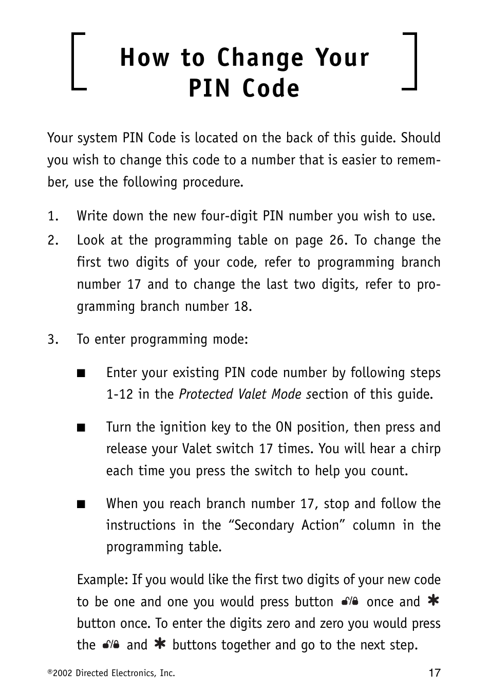 How to change your pin code | Avital Auto Security System MAXX1 User Manual | Page 17 / 34