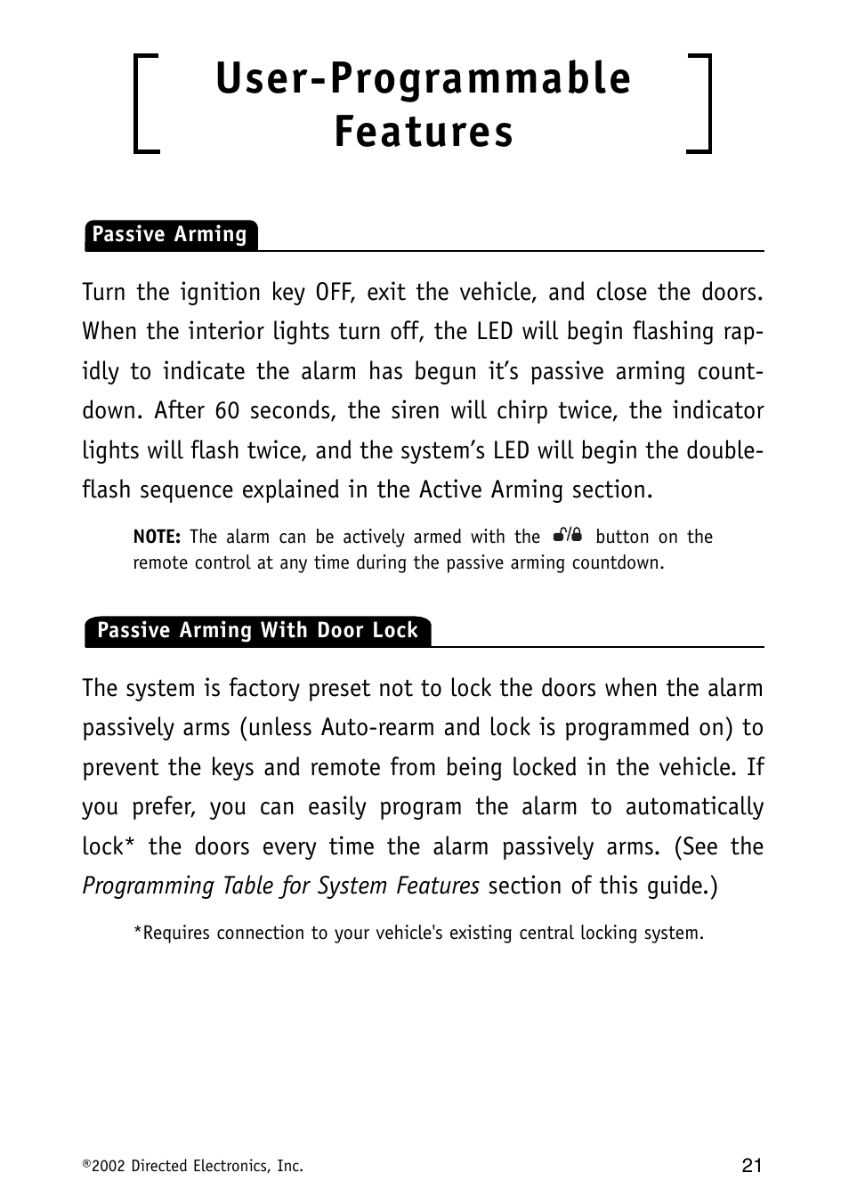 User-programmable features | Avital Auto Security System MAXX1 User Manual | Page 21 / 34