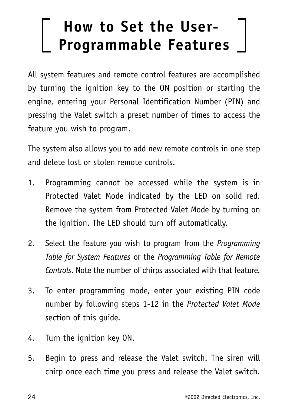 How to set the user- programmable features | Avital Auto Security System MAXX1 User Manual | Page 24 / 34
