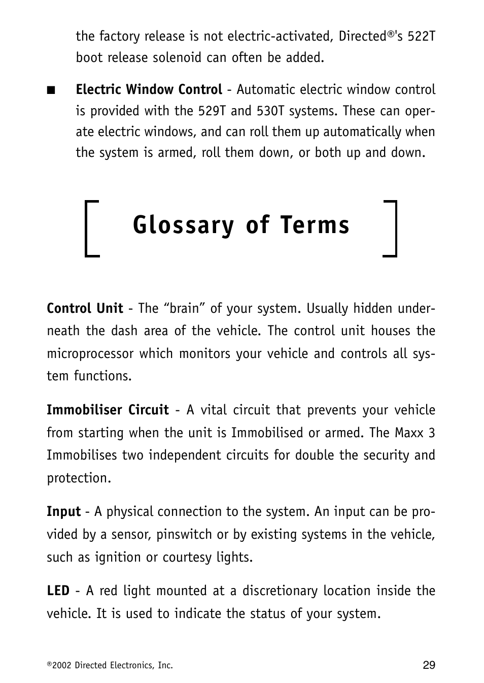 Glossary of terms | Avital Auto Security System MAXX1 User Manual | Page 29 / 34