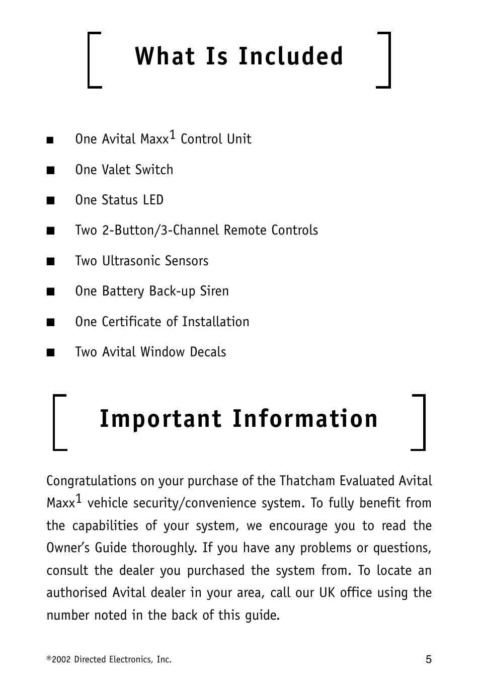 What is included, Important information | Avital Auto Security System MAXX1 User Manual | Page 5 / 34