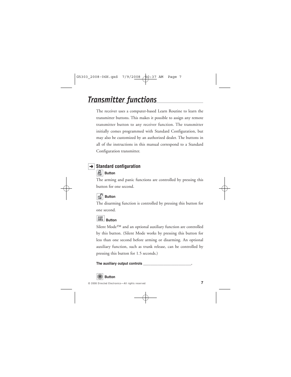 Transmitter functions | Avital 5303 User Manual | Page 10 / 43