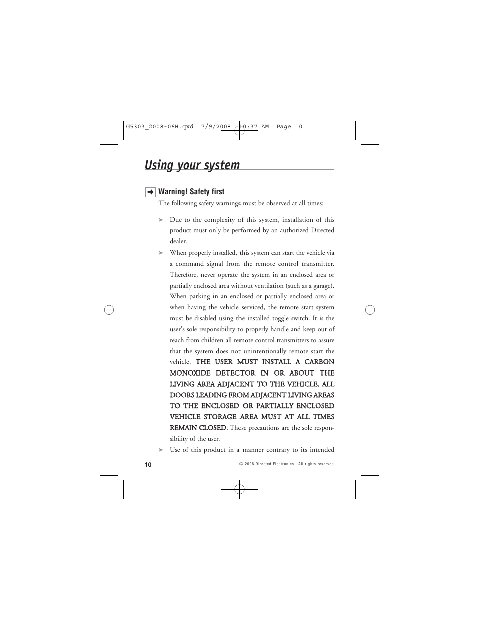 Using your system | Avital 5303 User Manual | Page 13 / 43